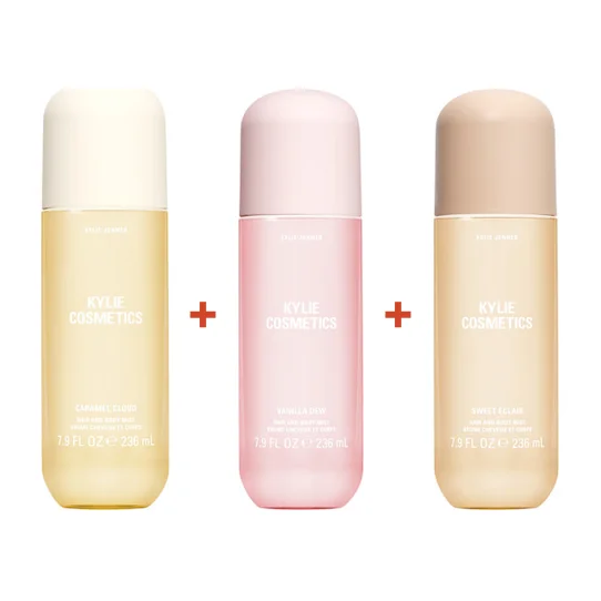 Kylie Cosmetics Combo 3x Hair & Body Mist: Caramel + Vanilla + Éclair