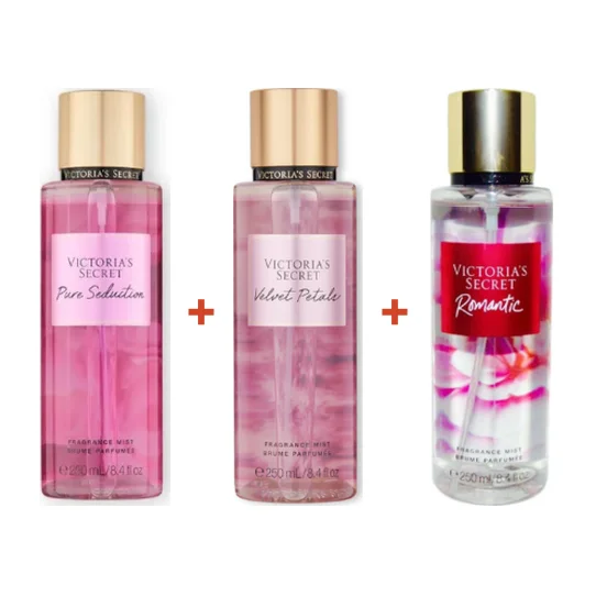 Victoria's Secret Combo 3x Body Mist: Pure Seduction + Velvet Petals + Romantic